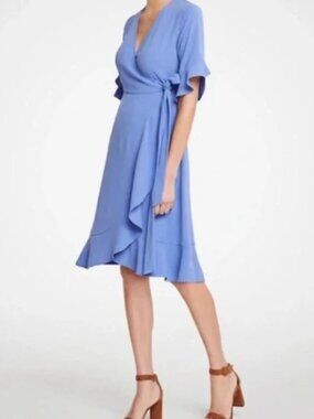 Ann Taylor Periwinkle Wrap Midi Dress | Wedding Guest Baby Shower Church Dress 8